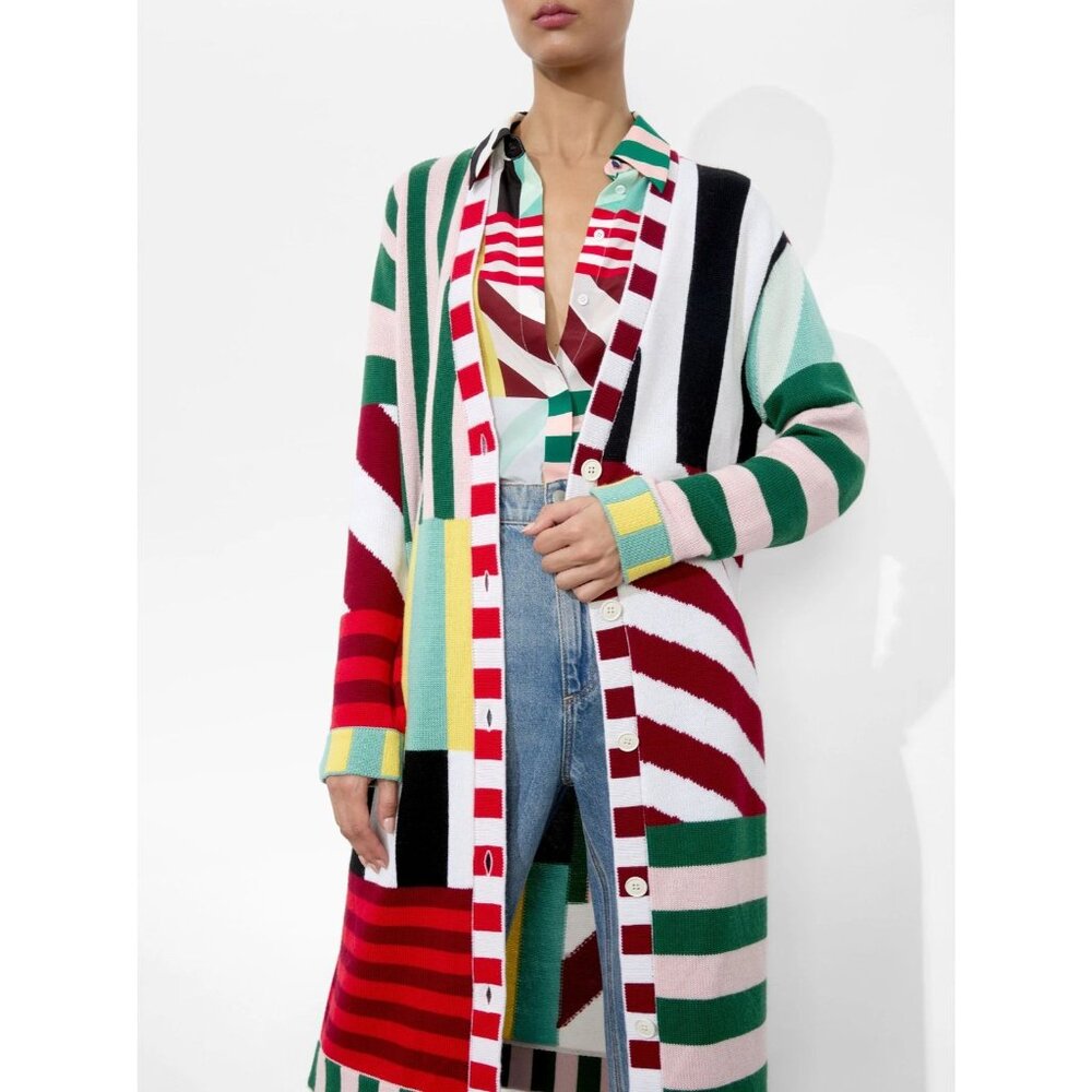 Alice + Olivia Bradford Sorbet Stripe Wool Maxi Cardigan Small - Picture 4 of 12
